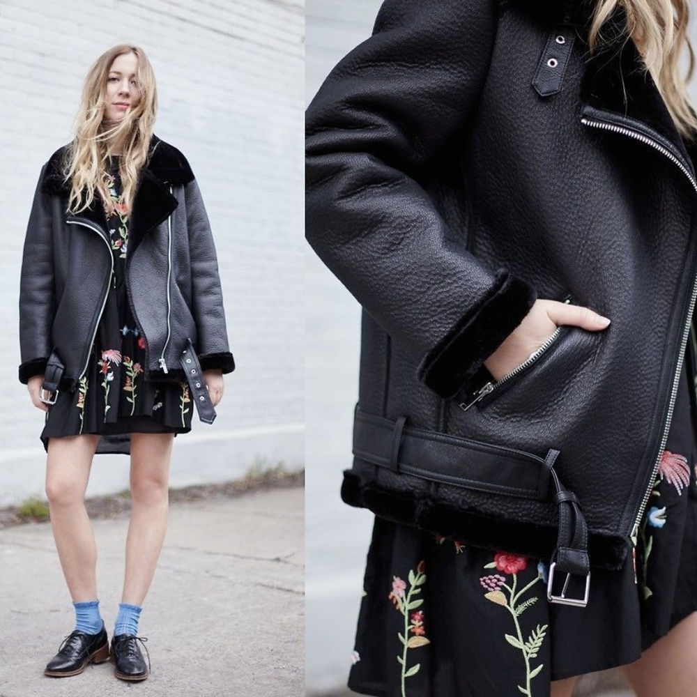 ZARA "ACNE" SHEARLING MOTO BIKER AVIATOR JACKET